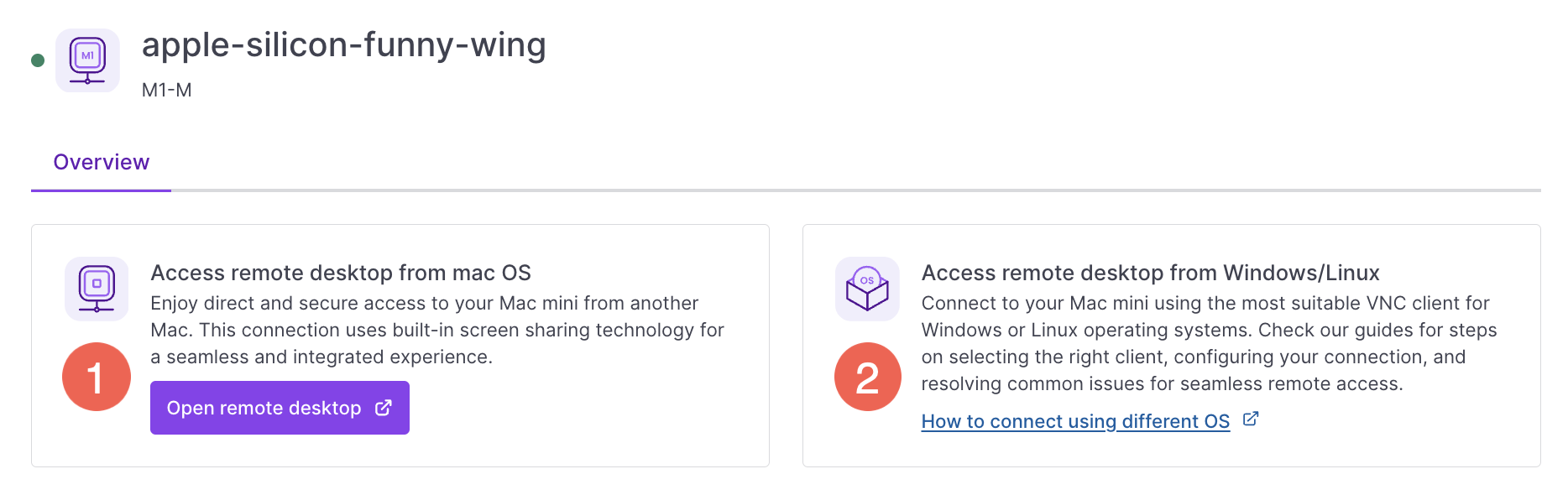 Scaleway Apple silicon remote desktop selector