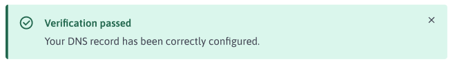 Verification passed: Your DNS record has been correctly configured