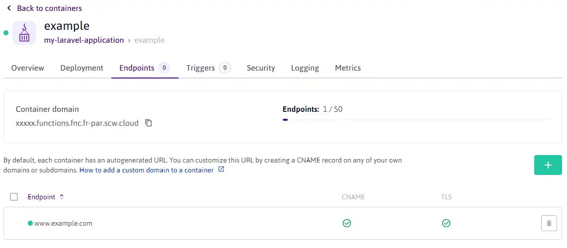 Scaleway Console Container Endpoint