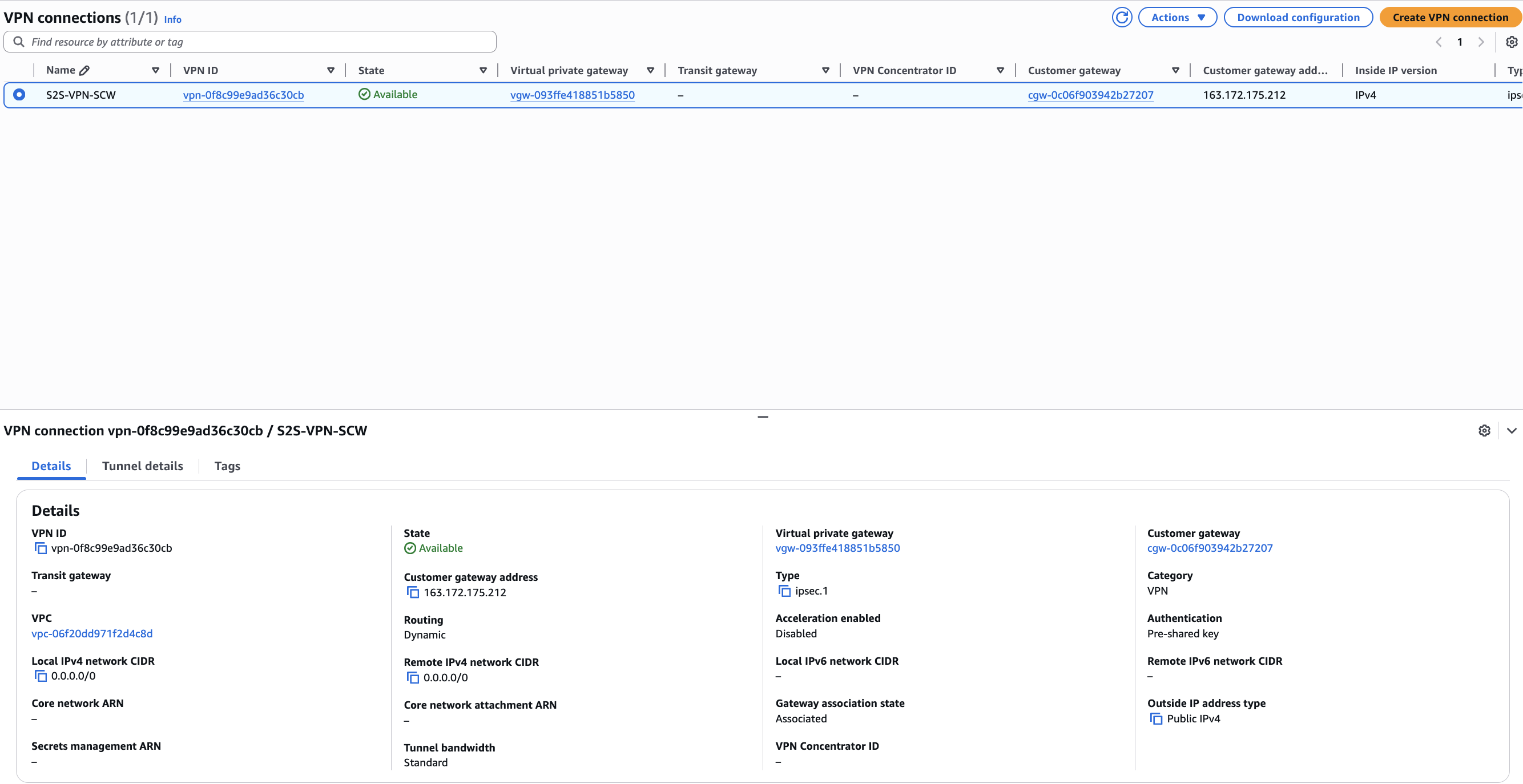 Creation of VPN Connection on AWS