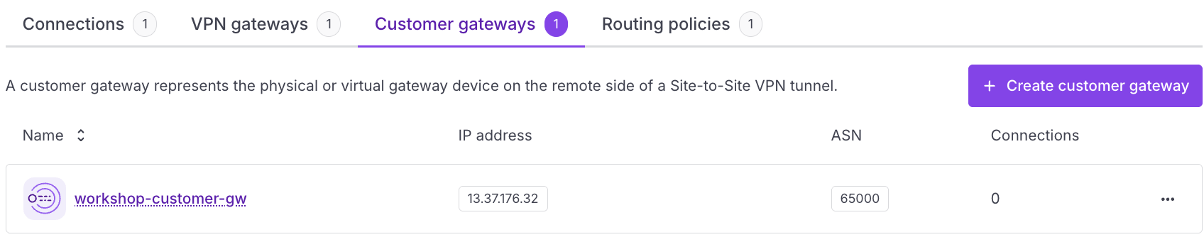 Creation of Customer Gateway on Scaleway referencing AWS