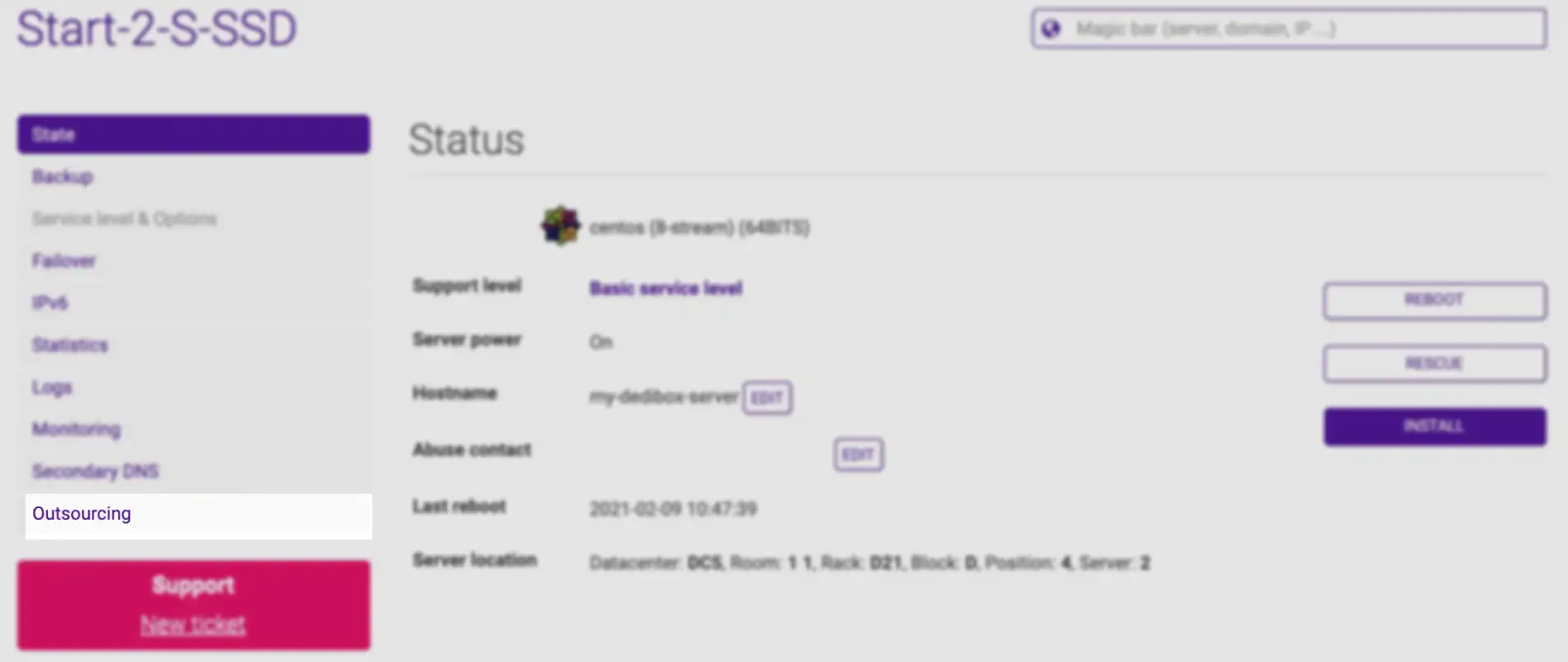 Scaleway Dedibox console – Outsourcing section