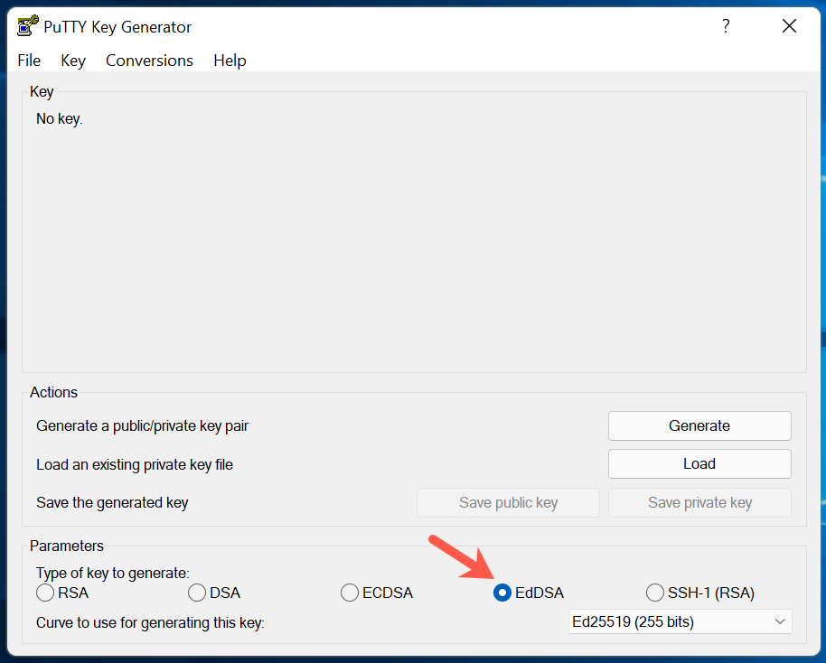 PuTTYgen Generate Key