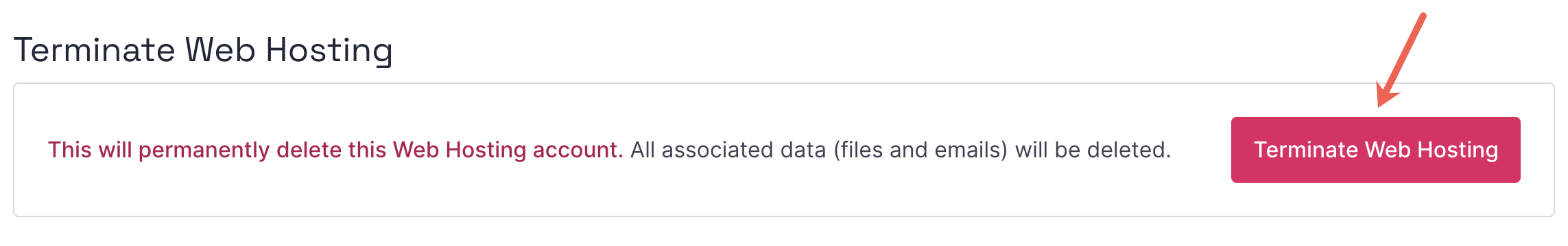Scaleway Web Hosting terminate button