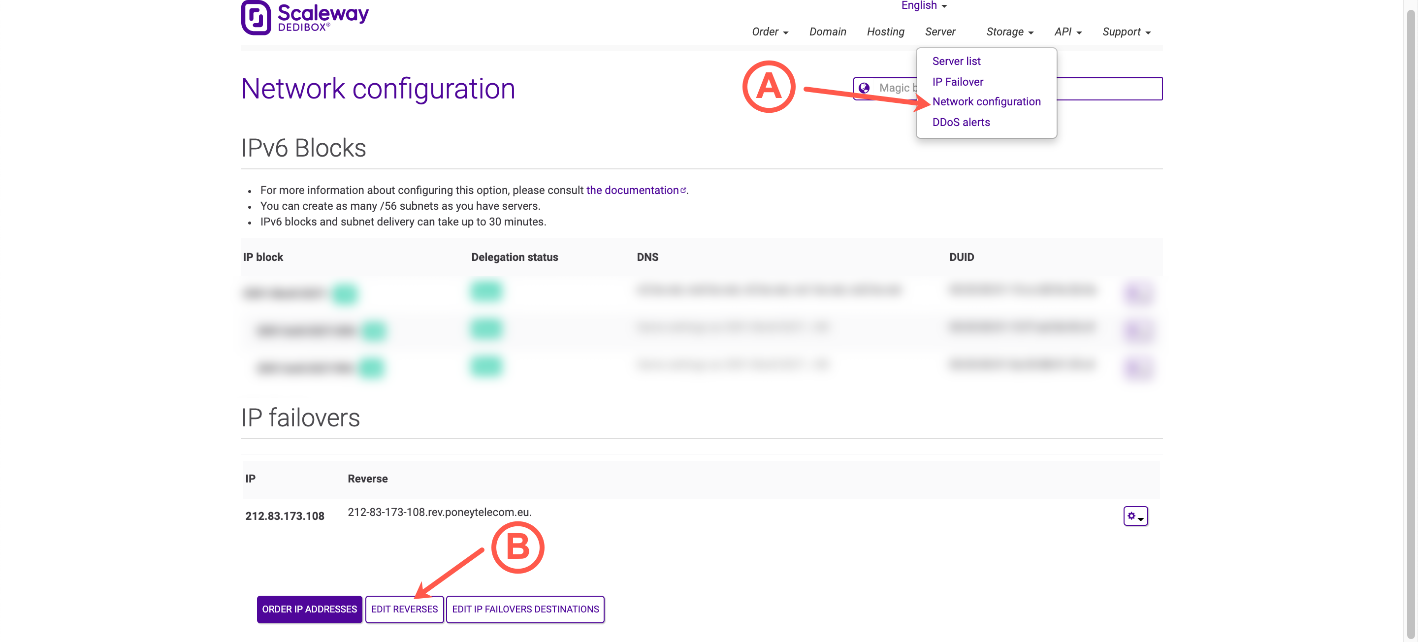 Scaleway network configuration interface