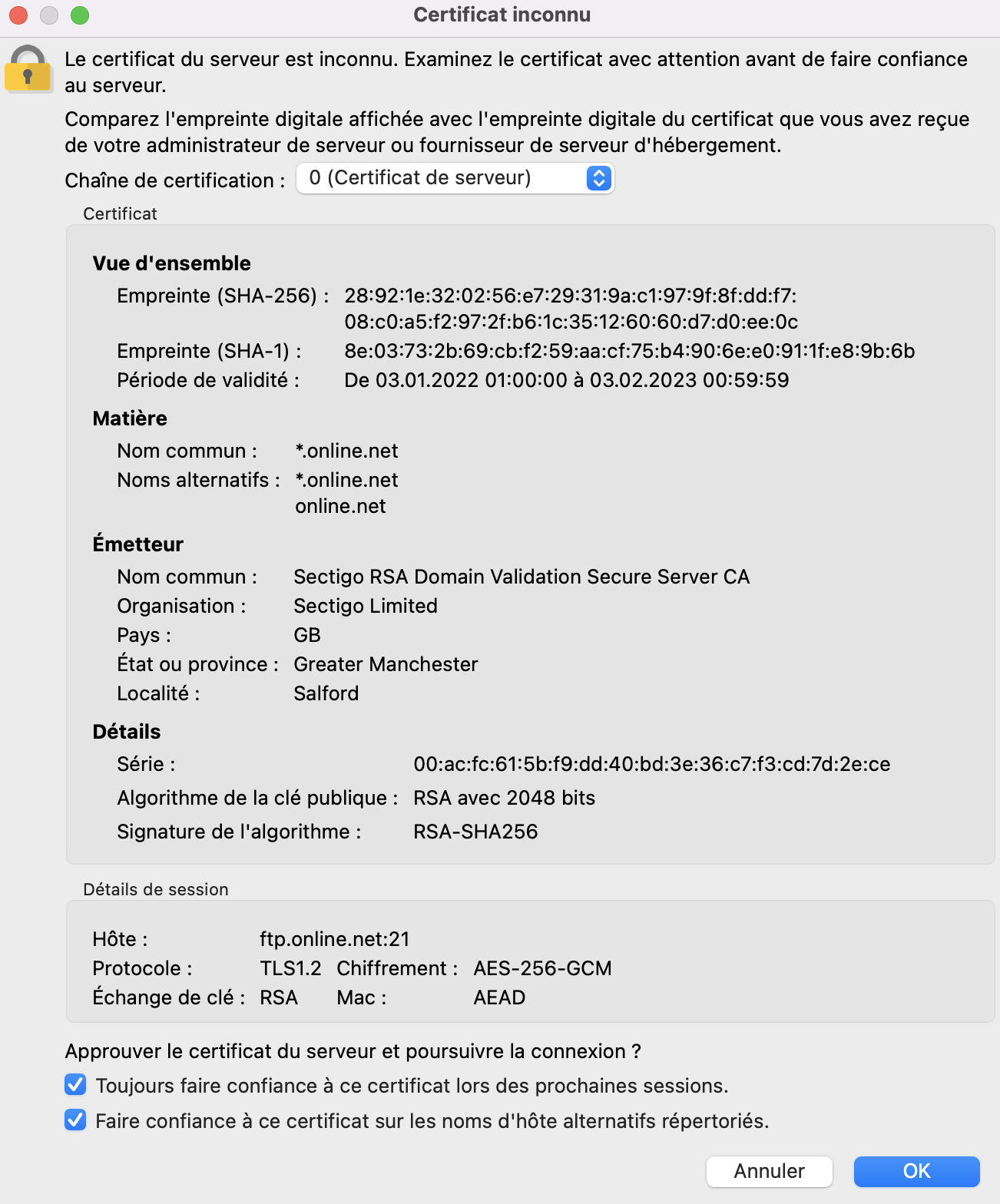 SSL Certificate Confirmation