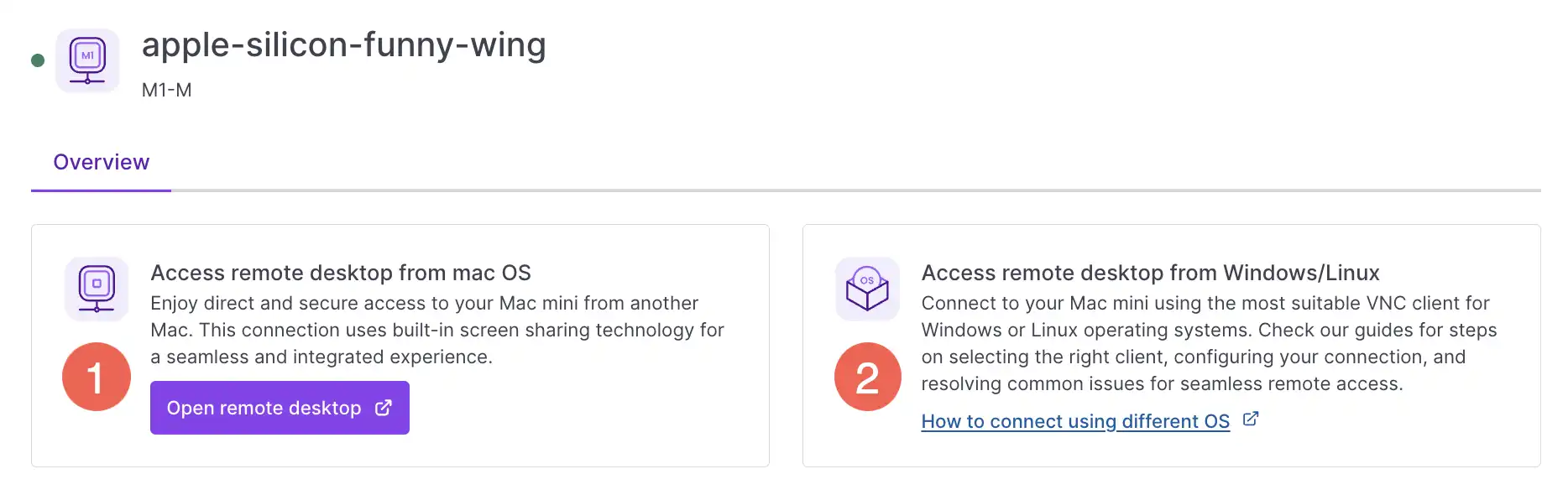 Scaleway Apple Silicon remote desktop selector